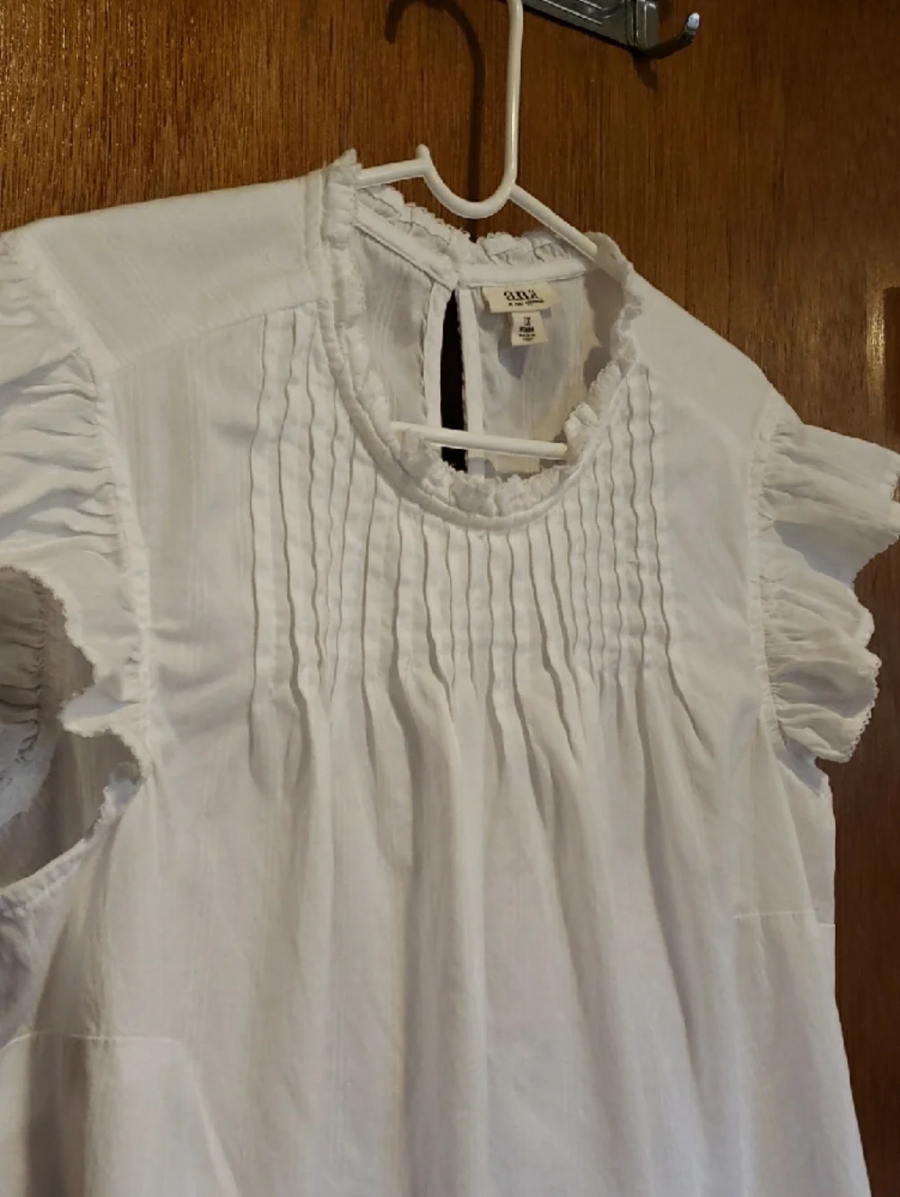a.n.a 100% Cotton White Pintuck Ruffle Sleeve Blouse - Picture 3 of 5